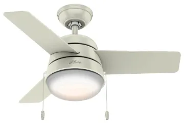 Hunter Aker Series 59301 Ceiling Fan, 3-Blade, Fresh White Housing, Fresh White/Natural Wood Blade,