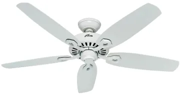 Hunter Builder Elite Series 53240 Ceiling Fan, 5-Blade, Snow White Blade, 52 in Sweep, Wood Blade, 3