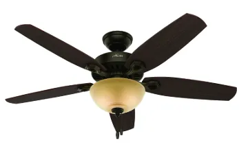 Hunter 53091 Ceiling Fan, 5-Blade, Brazilian Cherry/Stained Oak Blade, 52 in Sweep, 3-Speed, With Li