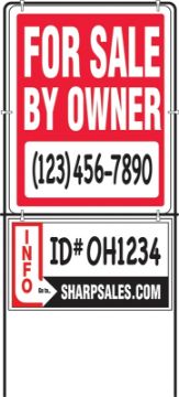 HY-KO SIY-201 Real Estate Sign with Frame, For Sale By Owner, White Legend, Plastic, 14 in W x 18 in