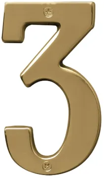 HY-KO Prestige Series BR-51PB/3 House Number, Character: 3, 5 in H Character, Brass Character, Brass