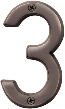 HY-KO Prestige Series BR-42OWB/3 House Number, Character: 3, 4 in H Character, Bronze Character, Bra