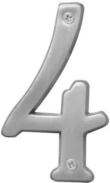 HY-KO Prestige Series BR-43SN/4 House Number, Character: 4, 4 in H Character, Nickel Character, Bras
