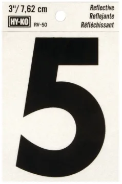 HY-KO RV-50/5 Reflective Sign, Character: 5, 3 in H Character, Black Character, Silver Background, V