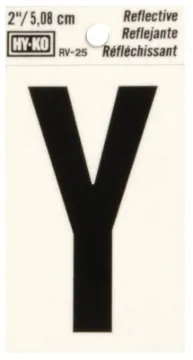 HY-KO RV-25/Y Reflective Letter, Character: Y, 2 in H Character, Black Character, Silver Background,