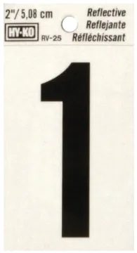HY-KO RV-25/1 Reflective Sign, Character: 1, 2 in H Character, Black Character, Silver Background, V