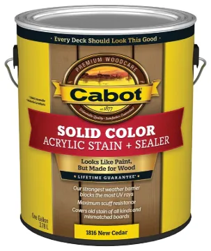 Cabot 1800 Series 140.0001816.007 Solid Color Decking Stain, Low-Lustre, New Cedar, Liquid, 1 gal, C