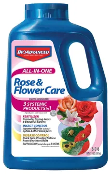 BioAdvanced 701116E All-in-One Rose and Flower Care, 4 lb Bottle, Granular, 6-9-6 N-P-K Ratio