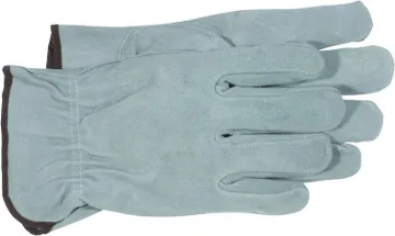 BOSS 4065L Driver Gloves, L, Keystone Thumb, Open, Shirred Elastic Back Cuff, Cowhide Leather, Gray
