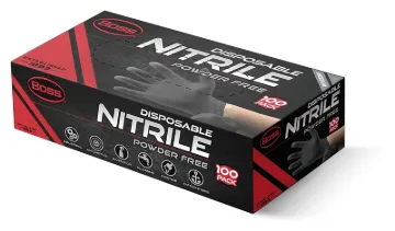 BOSS B21051-M Disposable Gloves, M, Nitrile, Black