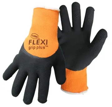 BOSS FLEXI GRIP PLUS 7842X Coated Gloves, XL, Knit Wrist Cuff, Latex Coating, Polyester Glove, Orang