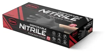 BOSS B21001-L-50 Disposable Gloves, L, Nitrile, Powder-Free, Black