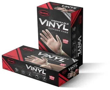 BOSS B23021-XL Disposable Gloves, XL, Vinyl, Powder-Free, Clear