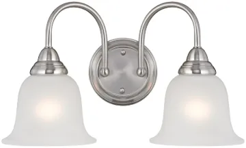 Boston Harbor LYB130928-2VL-BN Wall Sconce, 60 W, 2-Lamp, A19 or CFL Lamp, Steel Fixture, Brushed Ni