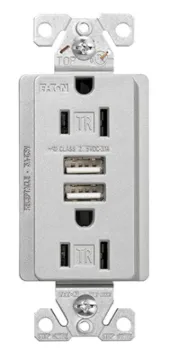 Arrow Hart TR7755SG-K-L Combination USB Receptacle, 2 -Pole, 3.1 A USB, 15 A Receptacle, 2 -USB Port