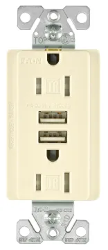 Arrow Hart TR7755LA-K Combination USB Receptacle, 2 -Pole, 3.1 A USB, 15 A Receptacle, 125 VAC Recep