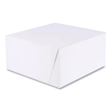 White One-Piece Non-Window Bakery Boxes, Standard, 10 x 10 x 5, White/Kraft, Paper, 100/Bundle