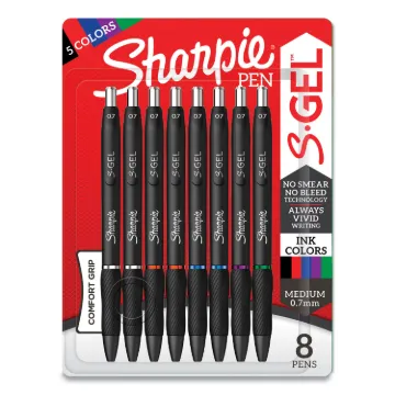 S-Gel High-Performance Gel Pen, Retractable, Medium 0.7 mm, Five Assorted Ink Colors, Black Barrel,