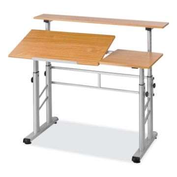 Height-Adjust Split Level Drafting Table, Rectangular/Square, 47.25x29.75x26 to 37.25, Medium Oak, S