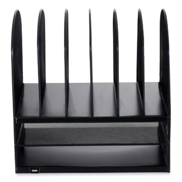 Powered Onyx Desk Organizer w/2 Horizontal and 6 Upright Sections, Letter, 13.5 x 11.5 x 13, Black,S