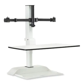 Soar Electric Desktop Sit/Stand Dual Monitor Arm, For 27" Monitors, White, Supports 10 lbs, Ships in