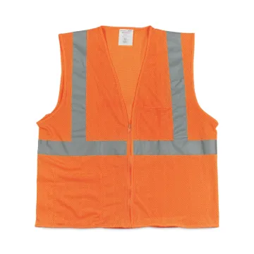 ANSI Class 2 Two-Pocket Zipper Mesh Safety Vest, Polyester Mesh, Large, Orange
