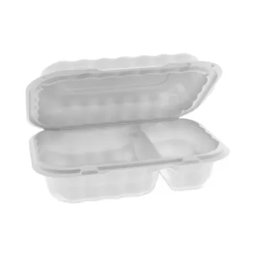 EarthChoice SmartLock Microwavable MFPP Hinged Lid Container, 2-Compartment, 9 x 6 x 3, White, Plast