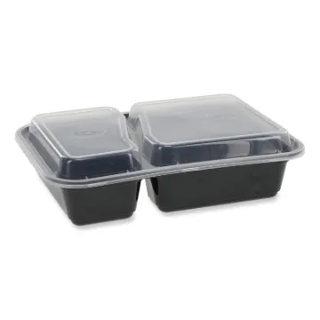 Newspring VERSAtainer Microwavable Containers, Rectangular, 2-Compartment, 30 oz, 6 x 8.5 x 2.5, Bla