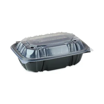 EarthChoice Vented Dual Color Microwavable Hinged Lid Container, 34oz, 9 x 6 x 3, 1-Compartment, Bla