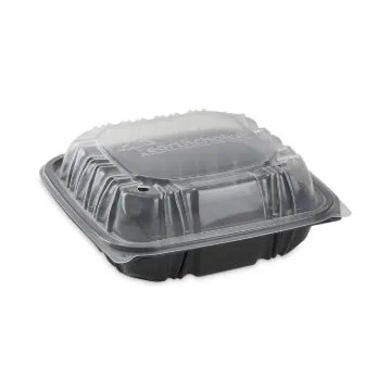 EarthChoice Vented Dual Color Microwavable Hinged Lid Container, 1-Compartment, 38oz, 8.5x8.5x3, Bla