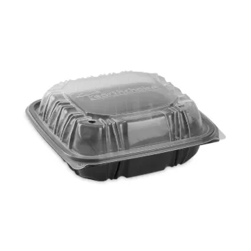 EarthChoice Vented Dual Color Microwavable Hinged Lid Container, 1-Compartment, 28oz, 7.5x7.5x3, Bla