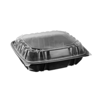 EarthChoice Vented Dual Color Microwavable Hinged Lid Container, 1-Compartment 66oz, 10.5x9.5x3, Bla
