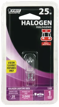 Feit Electric BPQ25/G9 Halogen Lamp, 25 W, G9 Lamp Base, JCD T4 Lamp, 3000 K Color Temp, 2000 hr Ave
