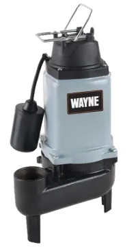 WAYNE WCS50T Sewage Pump, 1-Phase, 15 A, 120 V, 0.5 hp, 2 in Outlet, 15 ft Max Head, 10,000 gph, Iro