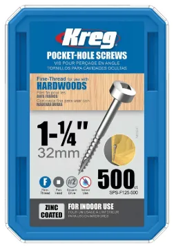 Kreg SPS-F125 - 500 Pocket-Hole Screw, #6 Thread, 1-1/4 in L, Fine Thread, Pan Head, Square Drive, S