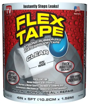 Flex Seal TFSCLRR0405 Repair Tape, 5 ft L, 4 in W, Clear
