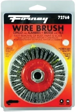 Forney 72760 Wire Wheel Brush, 4 in Dia, 5/8-11 Arbor/Shank, 0.02 in Dia Bristle