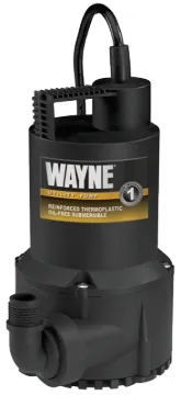 WAYNE RUP160 Utility Pump, 1-Phase, 2.5 A, 120 V, 0.166 hp, 1-1/4 in Outlet, 3100 gph, Thermoplastic