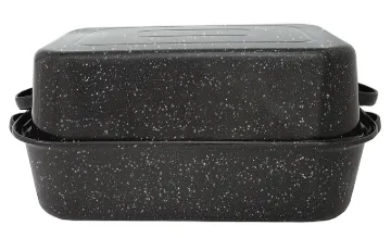 Granite Ware F0511-3 Roaster, 25 lb Capacity, Porcelain/Steel, Black, Dark Enamel, 21-1/4 in L, 14 i