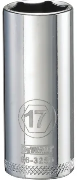 DeWALT DWMT86328OSP Drive Socket, 17 mm Socket, 3/8 in Drive, 6 -Point, Vanadium Steel, Polished Chr