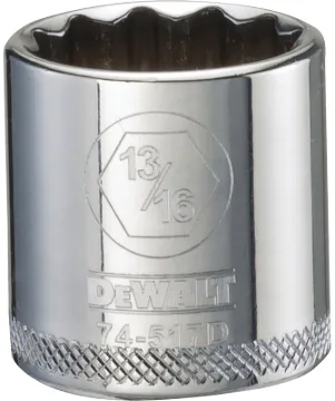 DeWALT DWMT74517OSP Hand Socket, 13/16 in Socket, 3/8 in Drive, 12 -Point, Vanadium Steel, Polished