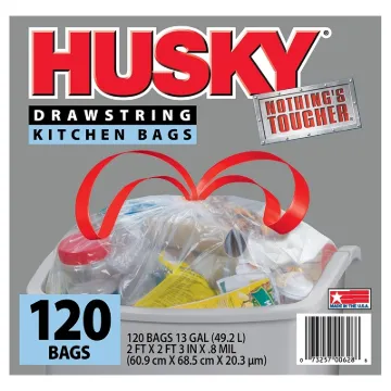Husky HK13DS120C-P Kitchen Trash Bags, 13 gal Capacity, Redwood, Clear