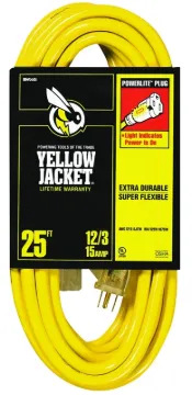 CCI 2883 Extension Cord, 12 AWG Cable, 25 ft L, 15 A, 125 V, Yellow Jacket