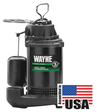WAYNE CDU800 Sump Pump, 1-Phase, 10 A, 120 V, 0.5 hp, 1-1/2 in Outlet, 20 ft Max Head, 2040 gph, Iro