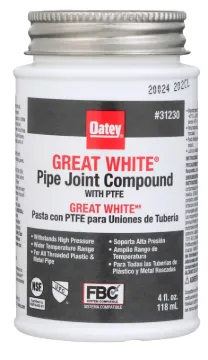 Oatey Great White 31230 Pipe Joint Compound, 4 oz, Can, Liquid, Paste, White
