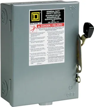 Square D D211NCP Safety Switch, 2-Pole, 30 A, 120/240 V, DPST, Lug Terminal