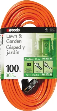 Woods 0724 Extension Cord, 16 AWG, Orange Jacket, 100 ft L