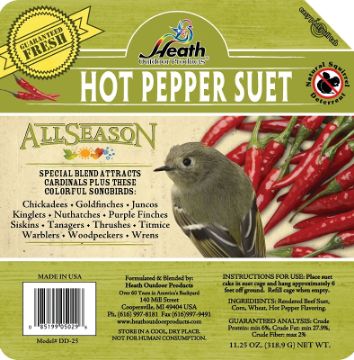 HEATH DD-25 All-Season Suet Cake, Hot Pepper Flavor, 11.25 oz Package