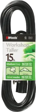 Woods 990261 Extension Cord, 16 AWG, Black Jacket, 15 ft L