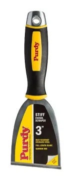 Purdy 14A900130 Chisel Scraper, 3 in W Blade, Angled, Stiff Blade, Stainless Steel Blade, Rubber Han